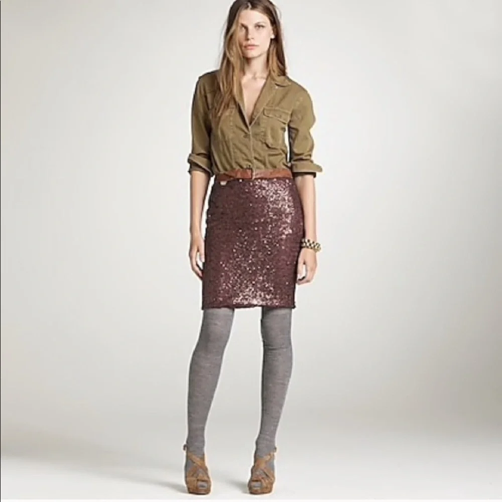 J. Crew Stardust sequin pencil skirt burgundy 0